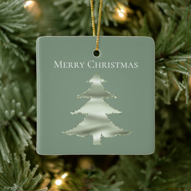 Olive Pistachio Mint Green Christmas Tree Ceramic Ornament (Tree)