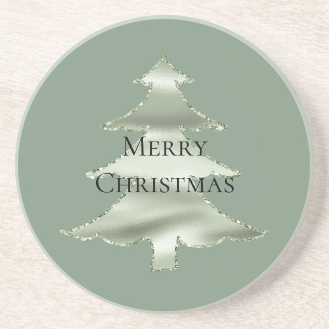 Olive Pistachio Mint Green Christmas Tree Coaster (Front)