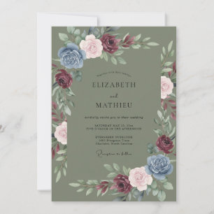 Olive Plum Peony Wedding Invitation