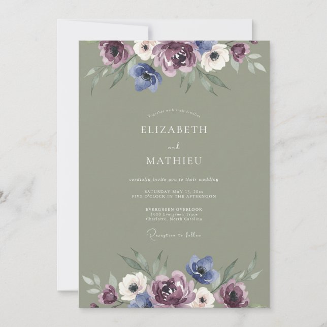 Olive Plum Wildflower Wedding Invitation (Front)