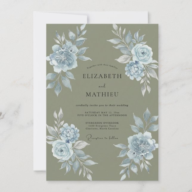 Olive Powder Rose Wedding Invitation (Front)