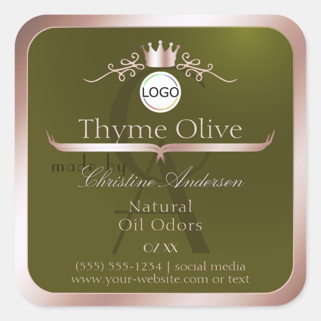 Olive Product Label Rose Gold Frame Logo Monogram (Front)