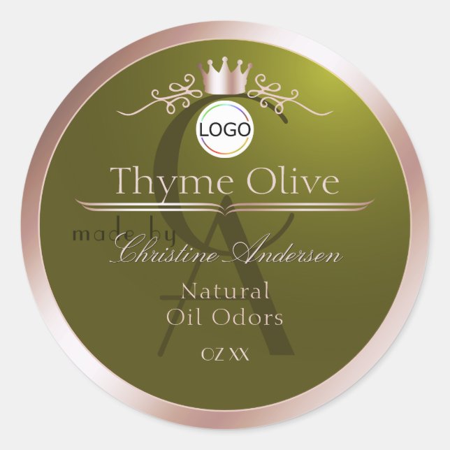 Olive Product Label Rose Gold Frame Logo Monogram (Front)