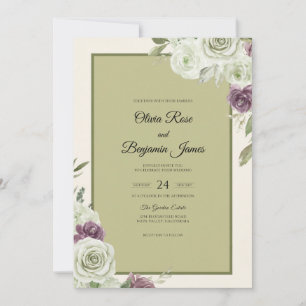 Olive Purple Rose Wedding Invitation