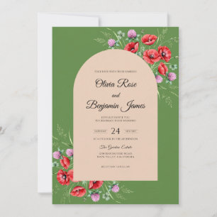 Olive Red Poppy Wedding Invitation