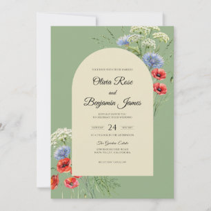 Olive Red Wildflower Wedding Invitation
