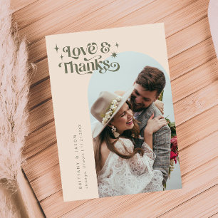Olive Retro Love & Thanks White Arch Wedding   Thank You Card