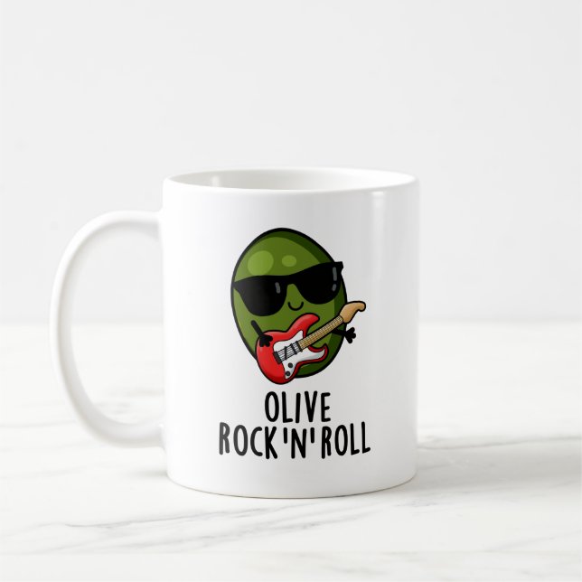 Olive Rock And Roll Funny Rocker Olive Pun Coffee Mug (Left)