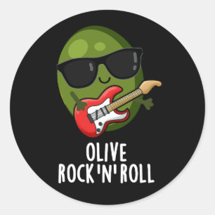 Olive Rock And Roll Funny Rocker Olive Pun Dark BG Classic Round Sticker