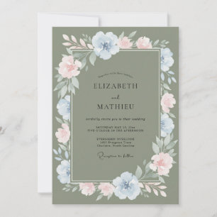 Olive Romantic Floral Wedding Invitation