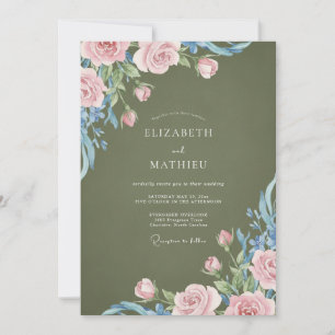 Olive Rose Watercolor Floral Wedding Invitation