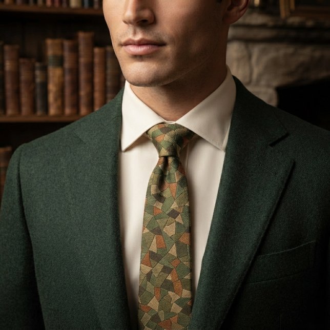 Olive Rust Mosaic Patchwork Texture Tie (Creator Uploaded)
