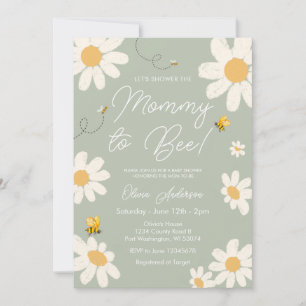 Olive Sage Daisy Retro Mummy to Bee Baby Shower Invitation