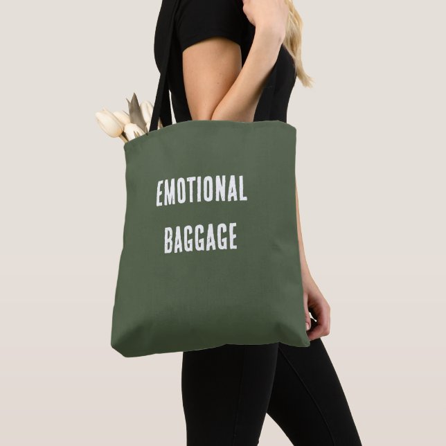 Olive Sage Emotional Baggage Minimalistic Tote Bag (Close Up)