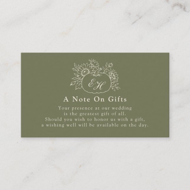 Olive Sage Fall Wedding Gift Note Card (Front)