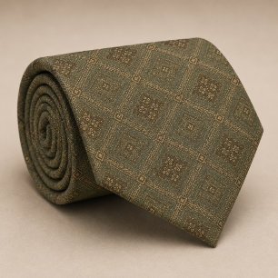 Olive Sage Green Diamond Geometric Tie