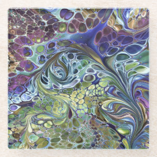 Olive sage green, purple blue burgundy abstract  c glass coaster