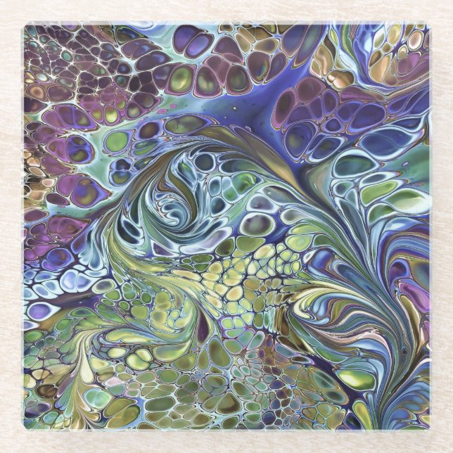 Olive sage green, purple blue burgundy abstract  c glass coaster (Front)