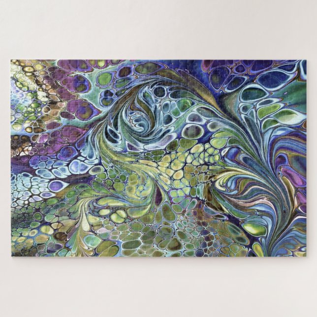 Olive sage green, purple blue burgundy abstract jigsaw puzzle (Horizontal)