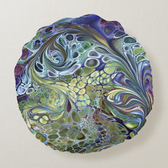 Olive sage green, purple blue burgundy round cushion (Back)