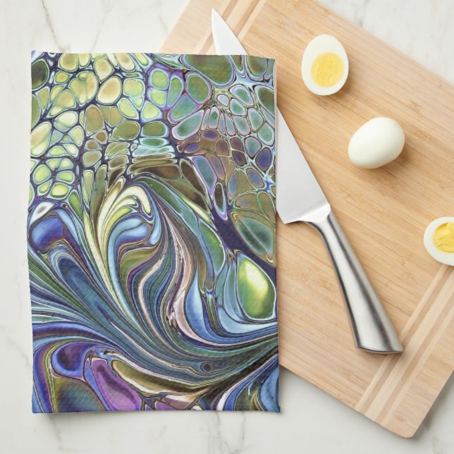 Olive sage green, purple blue burgundy tea towel (Quarter Fold)