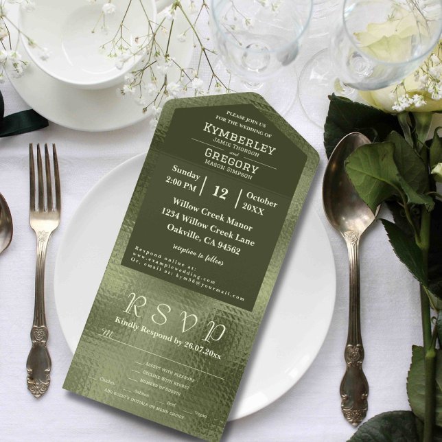 Olive Sage Green Shimmer Background All In One Invitation (Creator Uploaded)