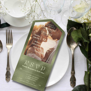 Olive Sage Green Shimmer Background Photo All In One Invitation