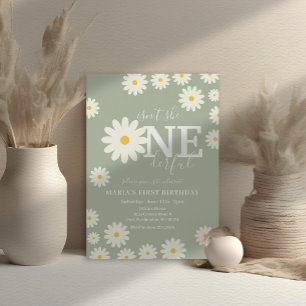 Olive Sage Isn't She Onederful Daisy Birthday Invitation