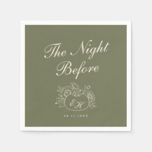 Olive Sage Monogram Rehearsal Dinner Napkins