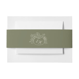 Olive Sage Monogram Wedding Belly Band Invitation Belly Band