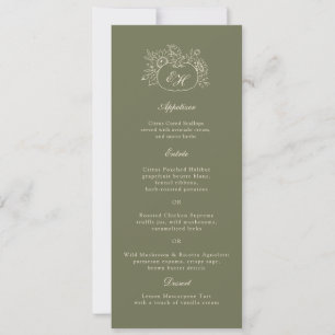Olive Sage Monogram Wedding Menu Card