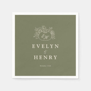 Olive Sage Monogram Wedding Napkins