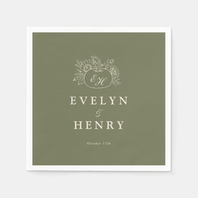 Olive Sage Monogram Wedding Napkins (Front)