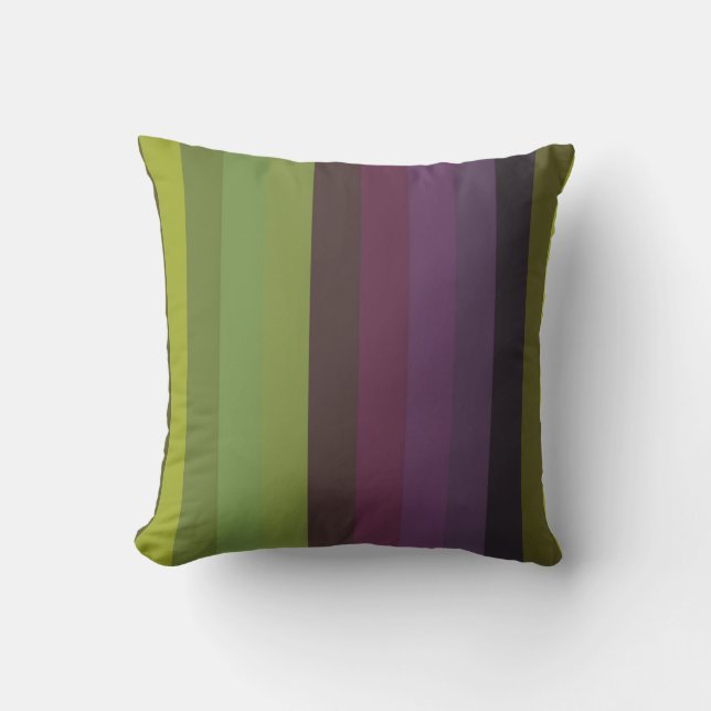 Olive, Sage & Plum Moody Vertical Stripes Cushion (Front)