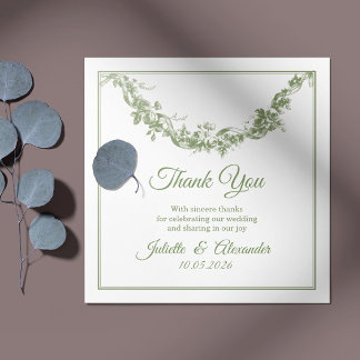 Olive Sage Toile de Jouy Wedding Thank You Card