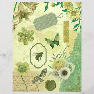 Olive Sea Green Garden Collage Scrapbook Paper