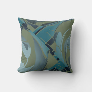 Olive Seafoam Grey Diagonal Floral Design Cushion