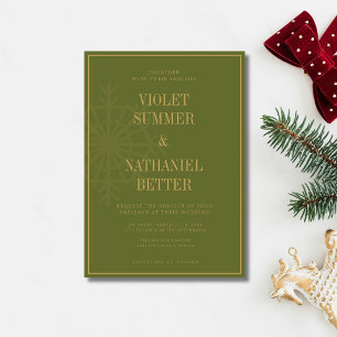 Olive Snowflakes Guiet Border Christmas Wedding Invitation