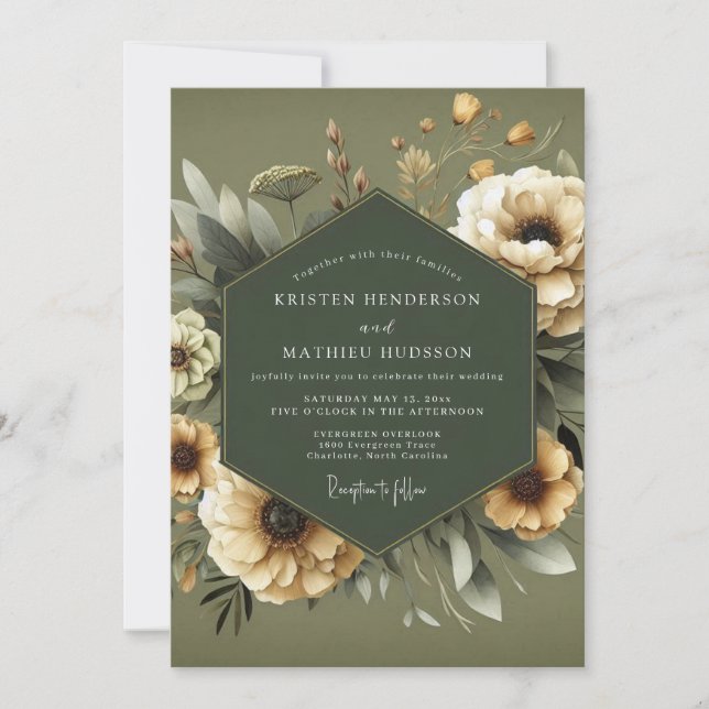 Olive Somber Anemone Wedding Invitation (Front)