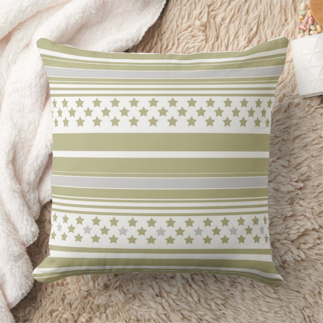 Olive striped pattern with stars cushion (Blanket)