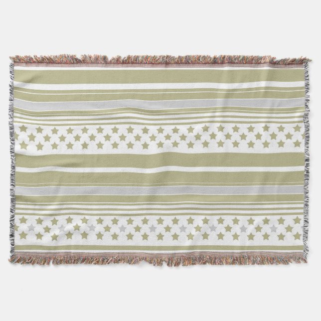 Olive striped pattern with stars throw blanket (Front)