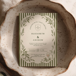 Olive Stripes Tuscan Italian Garden Wedding Invitation