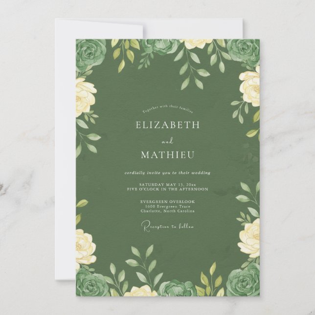 Olive Succulent Watercolor Wedding Invitation (Front)
