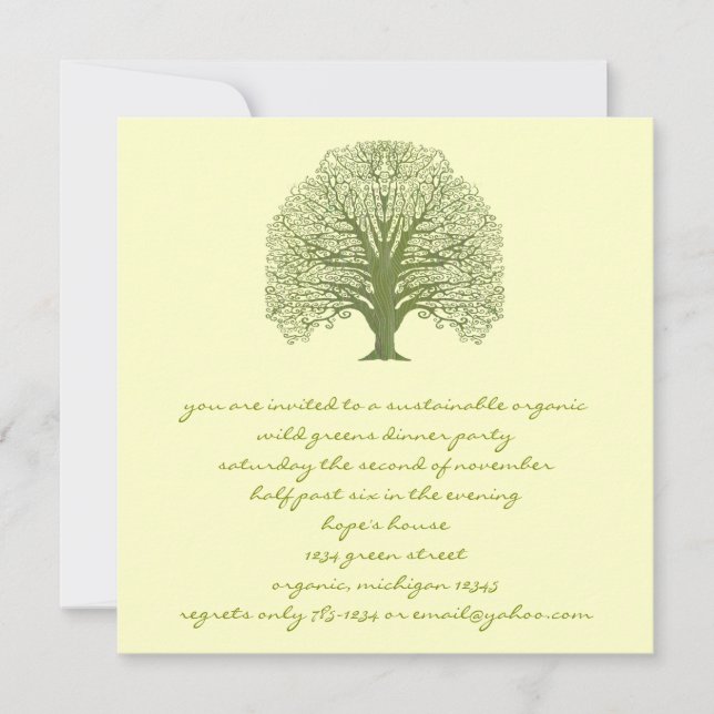 Olive Swirl Tree Invitation (Front)