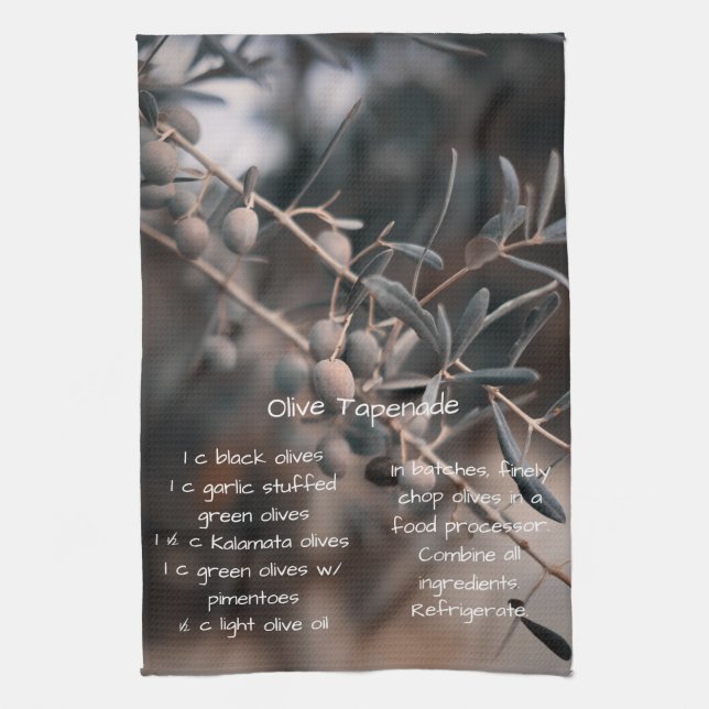 Olive Tapenade recipe, homemade, Kitchen Tea Towel (Vertical)