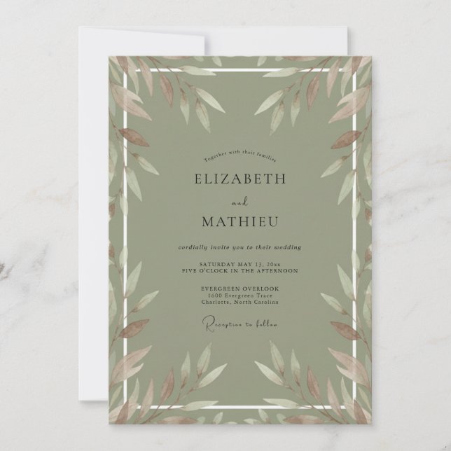 Olive Terracotta Foliage Eucalyptus Wedding Invitation (Front)