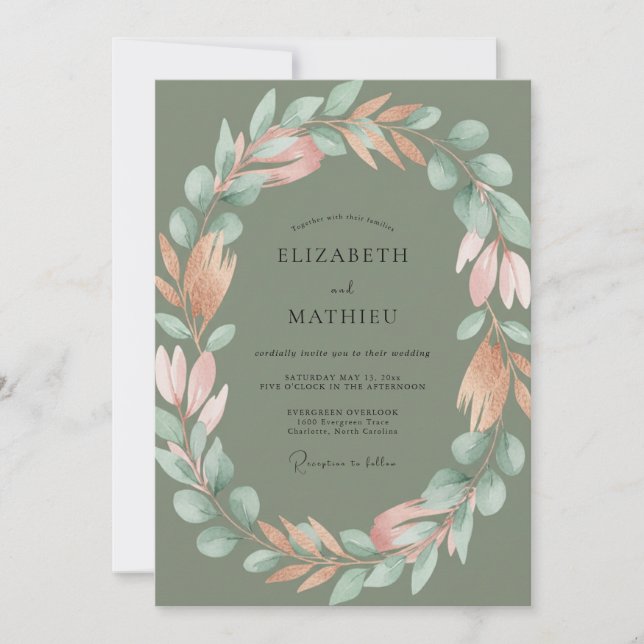Olive Terracotta Leafy Wedding Invitation (Front)