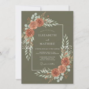 Olive Terracotta Ranunculus Sage Wedding Invitation