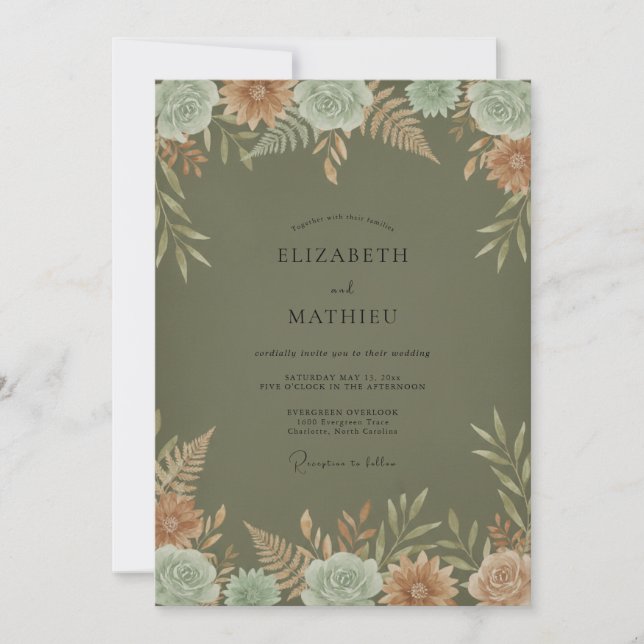 Olive Terracotta Succulent Eucalyptus Wedding Invitation (Front)