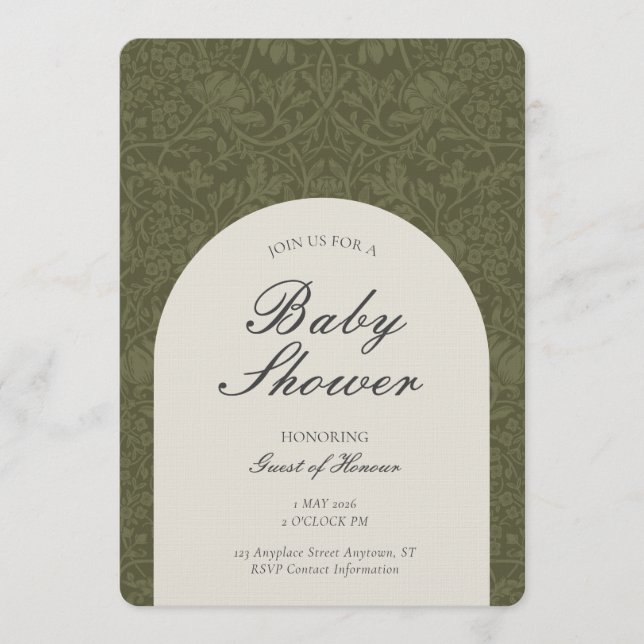 Olive Traditional Floral Arts and Crafts Shower Invitation (Front)